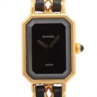 シャネル プルミエールL H0001 GP GP×革 QZ ブラック文字盤