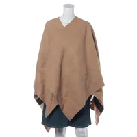 バーバリー ティッシ期 ウール ポンチョ 140×140cm レディース ベージュ  4029406 裏地チェック柄 ケープ 全体毛羽立ちあり