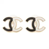 シャネル ココマーク B23C ピアス(両耳用) GP ブラック×ホワイト バイカラー