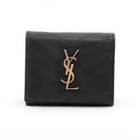 サンローランパリ Vステッチ INN362672 レザー コンパクトウォレット ブラック