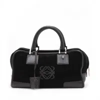 ロエベ アマソナ28 スエードxレザー ハンドバッグ ブラック