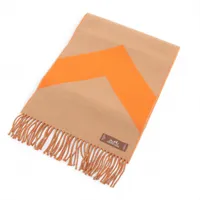 エルメス カザック シュヴロン マフラー カシミヤ ベージュ×オレンジ