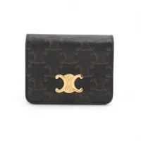 セリーヌ トリオンフ トリオンフ スモールフラップウォレット PVC×レザー コンパクトウォレット ダークブラウン×ブラウン