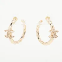 シャネル ココマーク B23B フープピアス GP×ラインストーン ゴールド