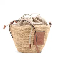 ロエベ リピートアナグラム バケットバッグ ラフィアxレザー ベージュ