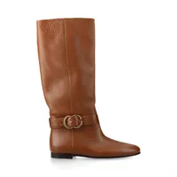 美品 GUCCI グッチ ロングブーツ GGシマレザー ダークブラウン 36.5 グッチ レザー ロングブーツ 36 レディース ブラウン 270205 GGロゴ