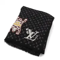 ヴィトン×NIGO MP2697 エトール ダミエ ジャイアント ウェーブ モノグラム スカーフ ウール ブラック