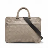 ボッテガヴェネタ イントレチャート レザー 2WAYビジネスバッグ ホワイト