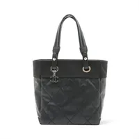 シャネル パリビアリッツPM コーティングキャンバスxレザー トートバッグ ブラック シルバー金具 15番台