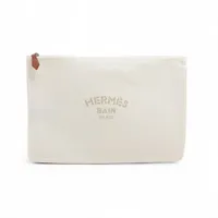 エルメス ニューヨッティングフラットポーチPM キャンバス ポーチ ホワイト×ベージュ シルバー金具