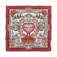 エルメス カレ90 decoupages 切り絵 スカーフ シルク ボルドー×ホワイト