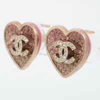 シャネル ココマーク C23P ピアス(両耳用) GP×ラインストーン ゴールド×ピンク
