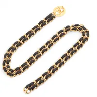 シャネル ココマーク チェーンベルト GP×レザー ゴールド 2連