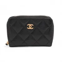 シャネル マトラッセ キャビアスキン コインケース ラウンドジップ ブラック ゴールド金具 30番台