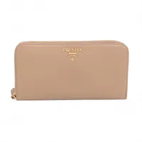 プラダ ダイノカラー ロゴ 1ML506 レザー ラウンドジップウォレット ベージュ×ピンク