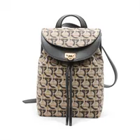 フェラガモ ガンチーニ PVCxレザー バックパック/リュック ベージュxブラック