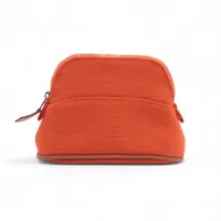 エルメス ボリードポーチミニミニ キャンバス ポーチ オレンジ シルバー金具