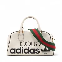 グッチ×アディダス ミニダッフル レザー 2WAYハンドバッグ ホワイト 702397