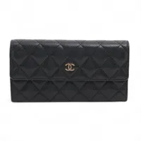 シャネル マトラッセ キャビアスキン ロングウォレット ブラック ゴールド金具 18番台