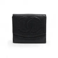 シャネル ココマーク キャビアスキン コンパクトウォレット ブラック ゴールド金具 4番台