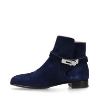 エルメス ネオ スエード ショートブーツ 36 1/2 レディース ネイビー ケリー金具 箱有 保存袋付 ソール張替補修有