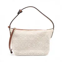 ロエベ リピートアナグラム キュービィ キャンバスxレザー ハンドバッグ ベージュ