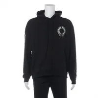 クロムハーツ パーカー コットン サイズS ブラック ホースシュー 袖フローラルクロス ヨゴレ プリント割れあり