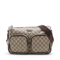 グッチ GGスプリーム PVCxレザー ショルダーバッグ ベージュ 246881