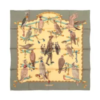 エルメス カレ90 LES OISEAUX DU ROY 王の鳥たち スカーフ シルク グリーン