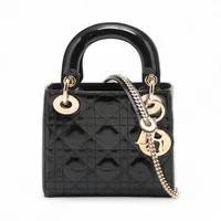 クリスチャンディオール カナージュ レディディオール ミニ パテントレザー 2WAYハンドバッグ ブラック