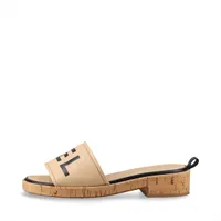 シャネル レザー サンダル 37C レディース ベージュ×ブラック G34876 箱付 シワ スレ有