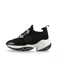 ロジェ ヴィヴィエ ファブリック スニーカー 35 1/2 レディース ブラック×ホワイト ビジュー ストラスバックル 袋 箱付