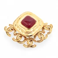 シャネル ココマーク 94P ブローチ GP ゴールド×レッド