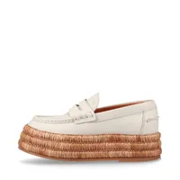 トッズ ラフィア×レザー ローファー 34 1/2 レディース ホワイト ウェッジソール 袋あり 踵裏に補修の跡 べたつき 有