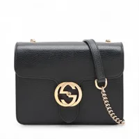 グッチ インターロッキングG レザー チェーンショルダーバッグ ブラック 510304 アウトレット