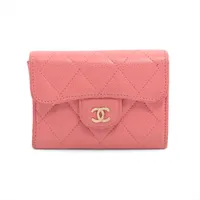 シャネル マトラッセ キャビアスキン カードケース フラップ ピンク ゴールド金具 25番台