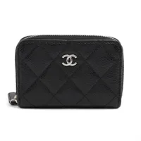 シャネル マトラッセ キャビアスキン コインケース L字ファスナー ブラック シルバー金具 ランダムシリアル