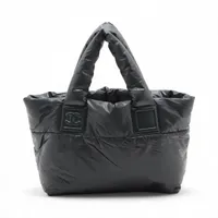 シャネル コココクーン ナイロンxレザー トートバッグ ブラック シルバー金具 13番台