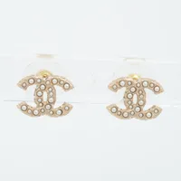 シャネル ココマーク A23V ピアス(両耳用) GP×ラインストーン×フェイクパール ゴールド