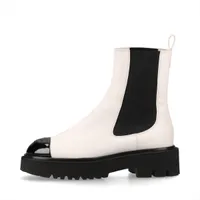 シャネル ココマーク レザー×ファブリック サイドゴアブーツ 37C レディース ブラック×ホワイト G38218 厚底 ラバーソール インソールにヨゴレあり