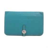 エルメス ドゴンGM トゴ ロングウォレット ターコイズ シルバー金具 □M:2009年