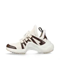 ヴィトン LVアークライトライン 21年 メッシュ×レザー スニーカー 37 1/2 レディース ホワイト×ブラウン CL0261 モノグラム LVサークルロゴ アウトソール剥がれ有