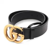 グッチ 400593 ダブルG ベルト 70 GP×革 ブラック×ゴールド