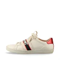 グッチ エース レザー×ファブリック スニーカー 37 レディース アイボリー 525269 袋 箱付 履きシワ有