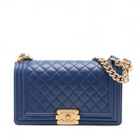 シャネル ボーイシャネル25 ラムスキン チェーンショルダーバッグ ブルー ゴールド金具 23番台 A67086