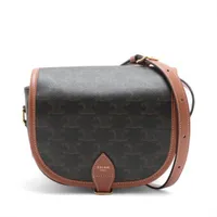 セリーヌ トリオンフ ミディアム フォルコ PVCxレザー ショルダーバッグ ブラックxブラウン