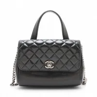 シャネル マトラッセ レザー 2WAYハンドバッグ ブラック ガンメタリック金具 22番台