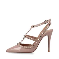 ヴァレンティノガラヴァーニ ロックスタッズ レザー×パテント ストラップパンプス 37 レディース ピンク ZW2S0393 替えスタッズ 袋 箱付