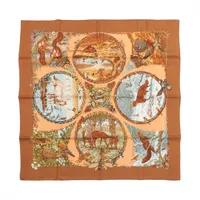 エルメス カレ90 Les Quatre Saisons 四季 スカーフ シルク ブラウン