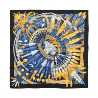 エルメス カレ90 Danse Pacifique スカーフ シルク ブルー×ブラック